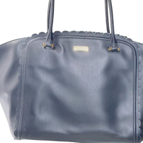 KATE SPADE New York Women's Black Leather Tote Bag Scalloped Straps - Picture 6 of 14
